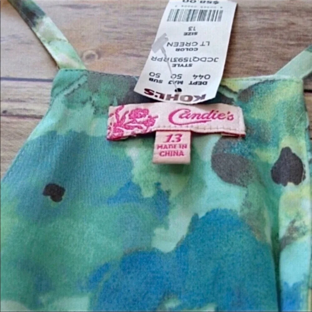Candie's V neck side zip racer back green and blue floral print sundress